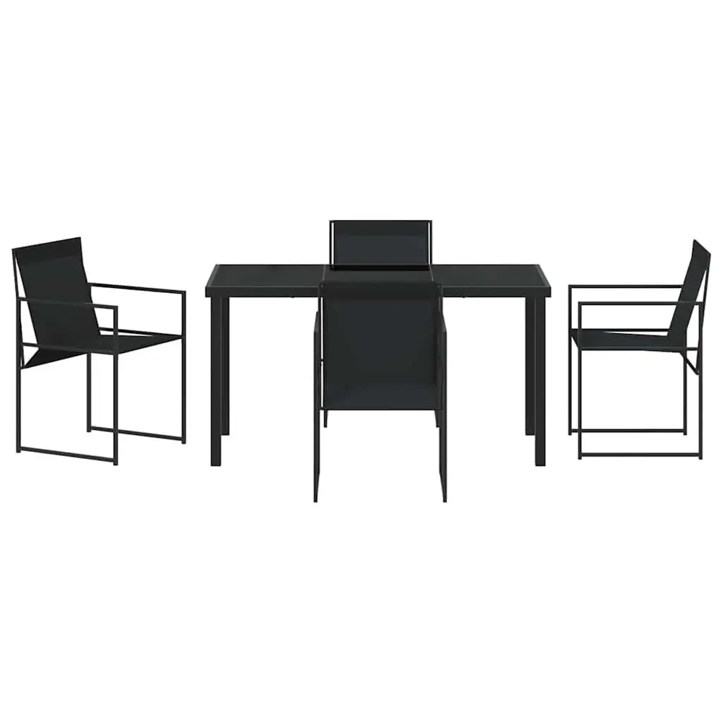 Garden Dining Set Powder-coated Steel 5 Pieces Black Textilene Chairs Table