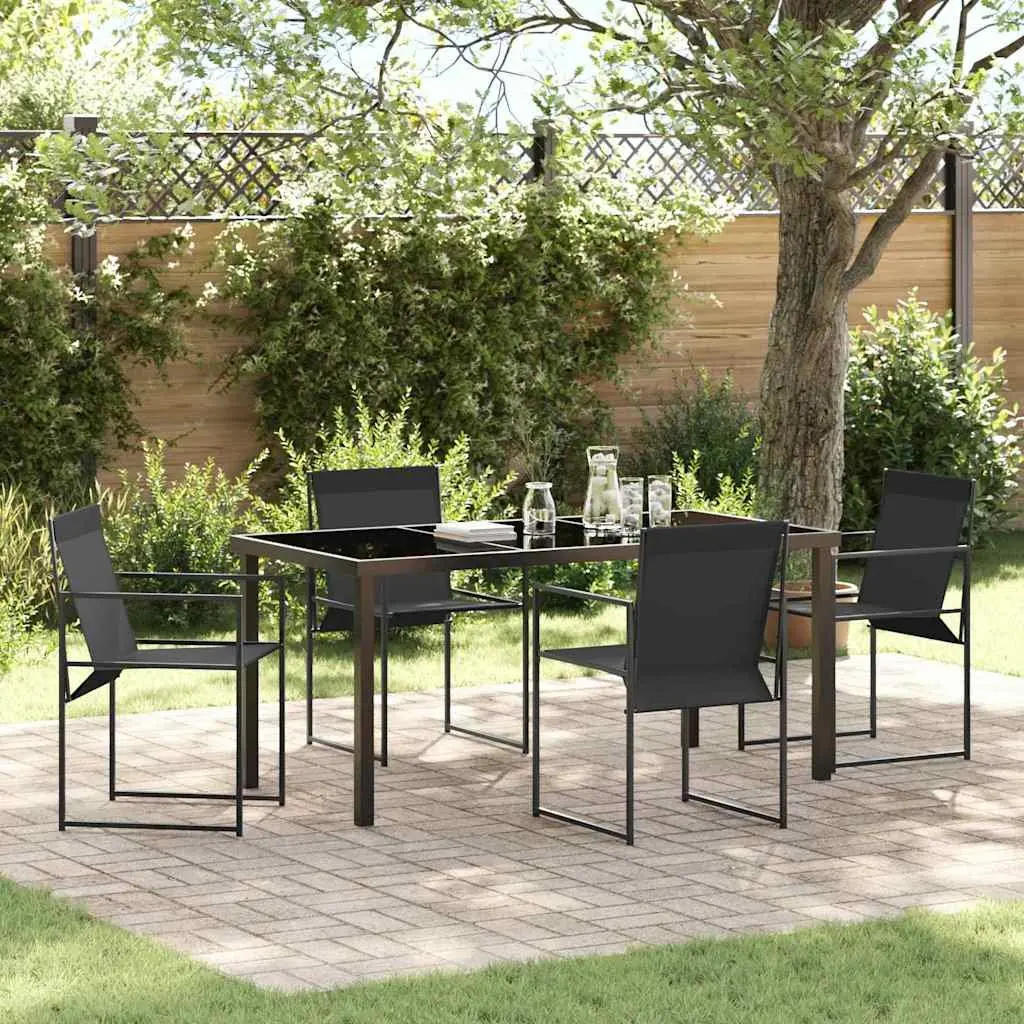 Garden Dining Set Black Textilene Steel 5 Piece Outdoor Patio Furniture