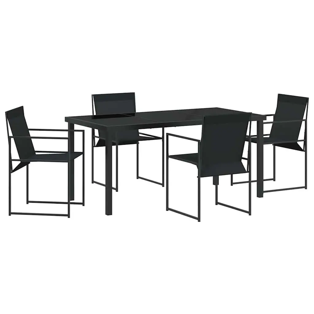 Garden Dining Set Black Textilene Steel 5 Piece Outdoor Patio Furniture