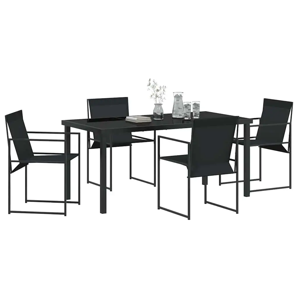 Garden Dining Set Black Textilene Steel 5 Piece Outdoor Patio Furniture