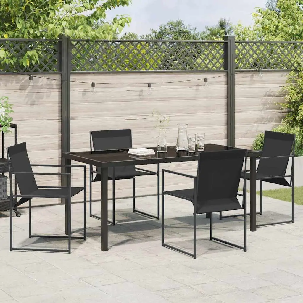 Garden Dining Set Black Textilene Steel 5 Piece Outdoor Patio Furniture