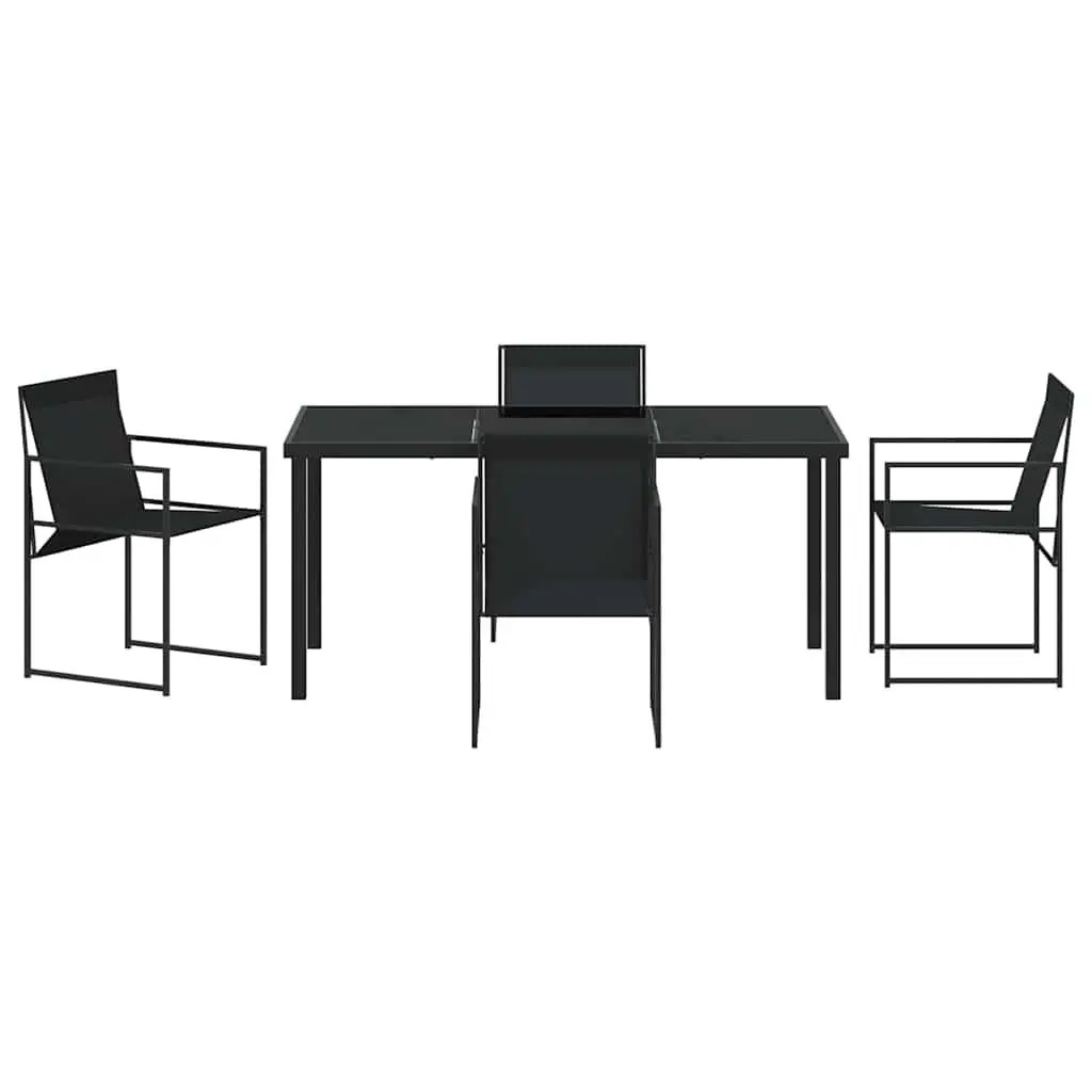 Garden Dining Set Black Textilene Steel 5 Piece Outdoor Patio Furniture