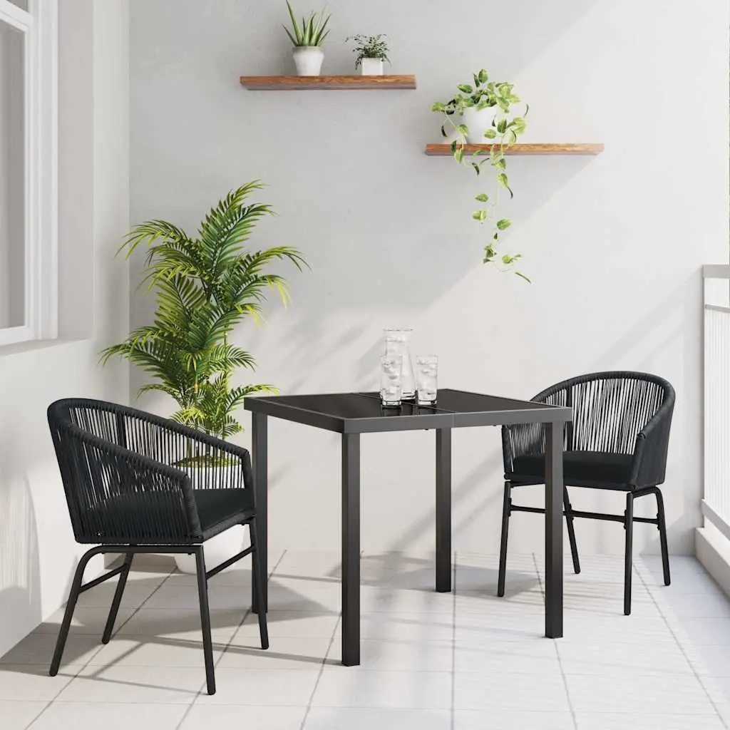 Garden Dining Set Steel 3 Pieces Black Outdoor Furniture with Backrest Cushions