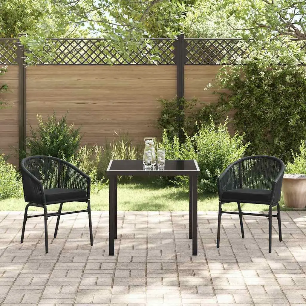 Garden Dining Set Steel 3 Pieces Black Outdoor Furniture with Backrest Cushions