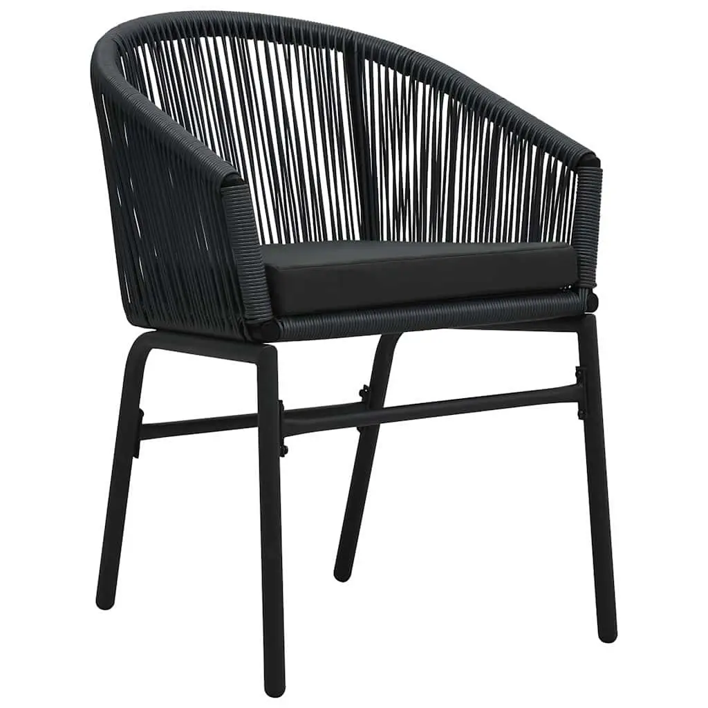 Garden Dining Set Steel 3 Pieces Black Outdoor Furniture with Backrest Cushions
