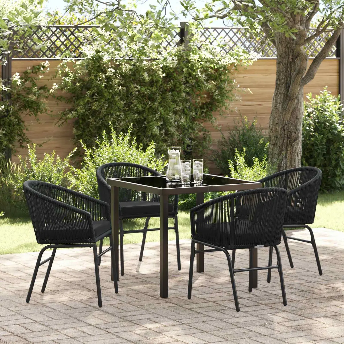 5-Piece Black Steel Outdoor Dining Set
