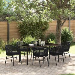 7-Piece Black Steel Frame Outdoor Dining Set