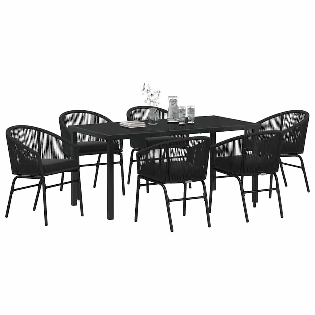 7-Piece Black Steel Frame Outdoor Dining Set