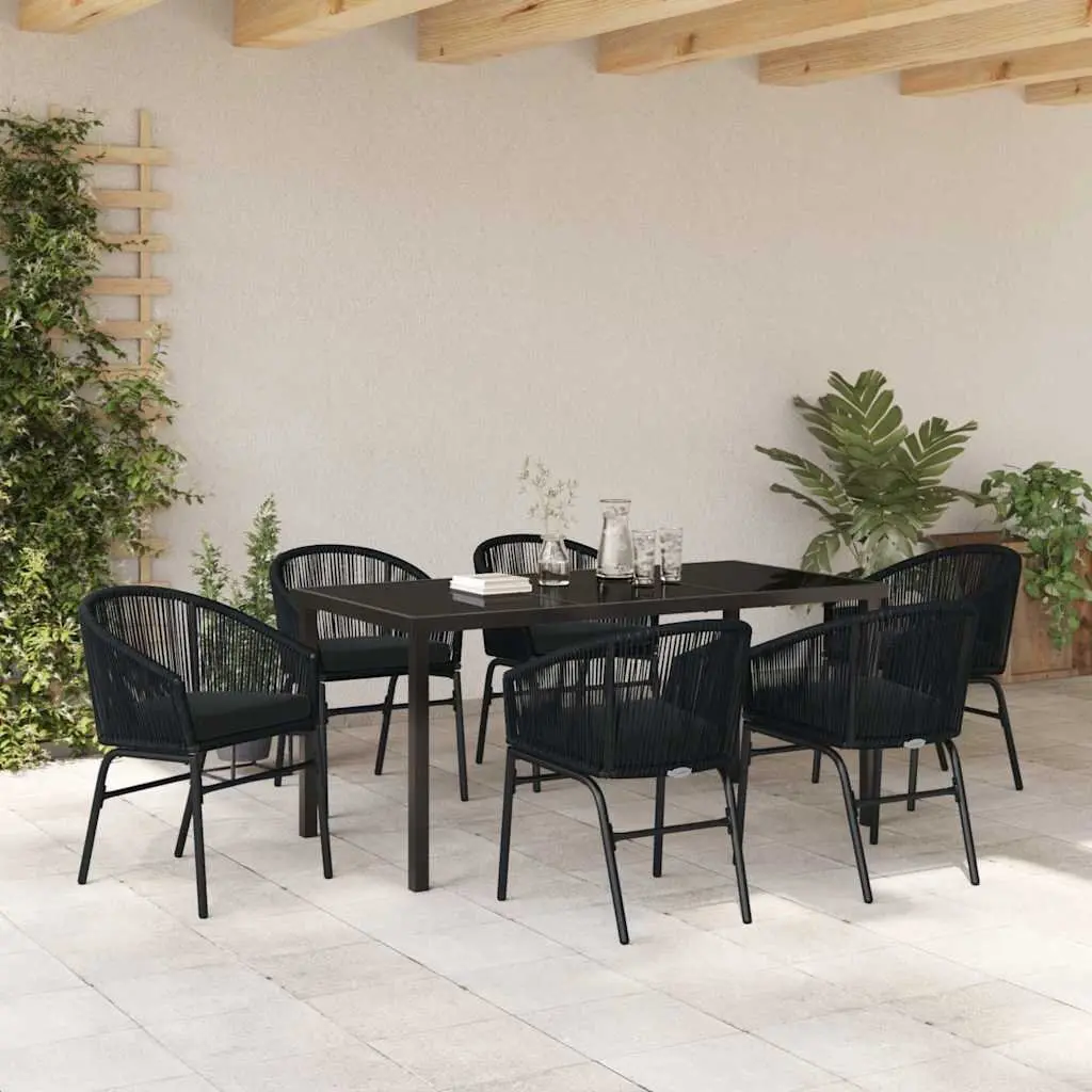 7-Piece Black Steel Frame Outdoor Dining Set