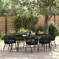 Stylish 7-Piece Black Steel Garden Dining Set