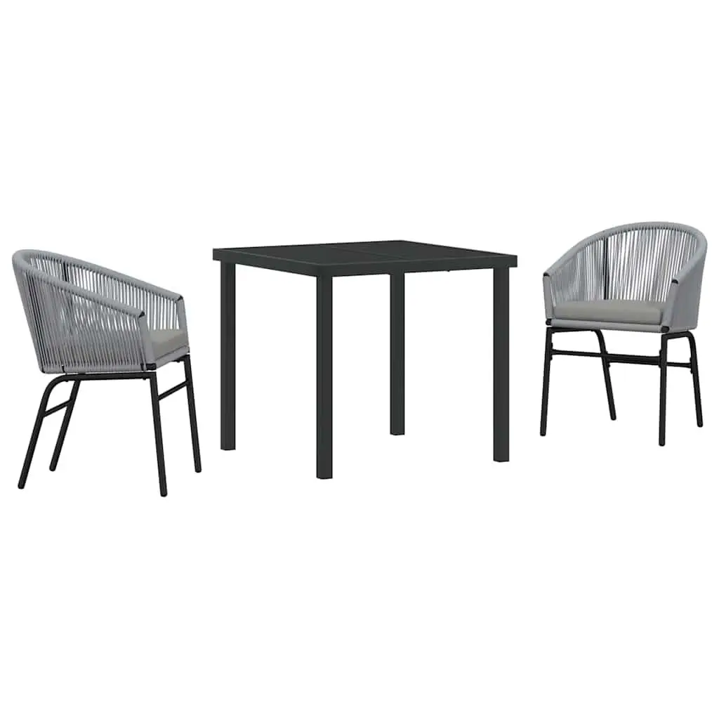 Garden Dining Set Steel Tempered Glass Top 3 Piece Outdoor Furniture Anthracite