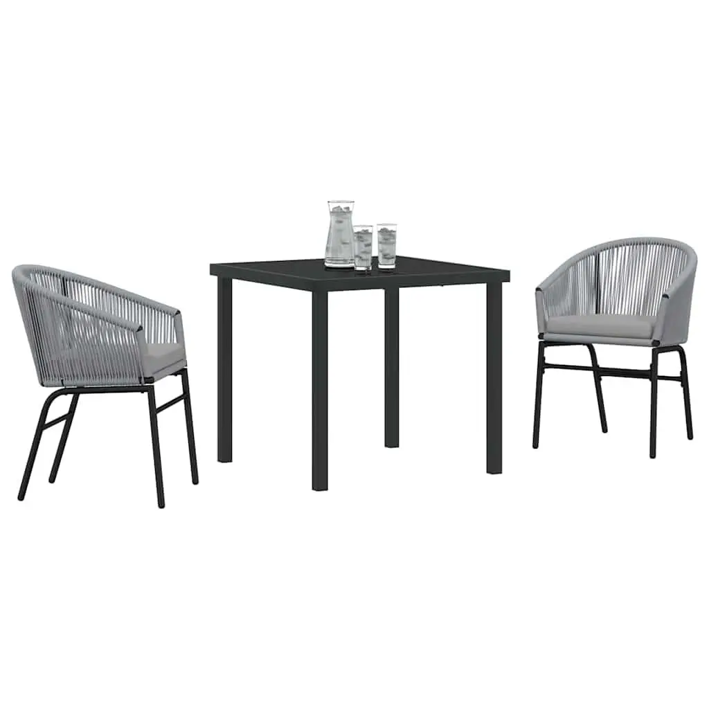 Garden Dining Set Steel Tempered Glass Top 3 Piece Outdoor Furniture Anthracite