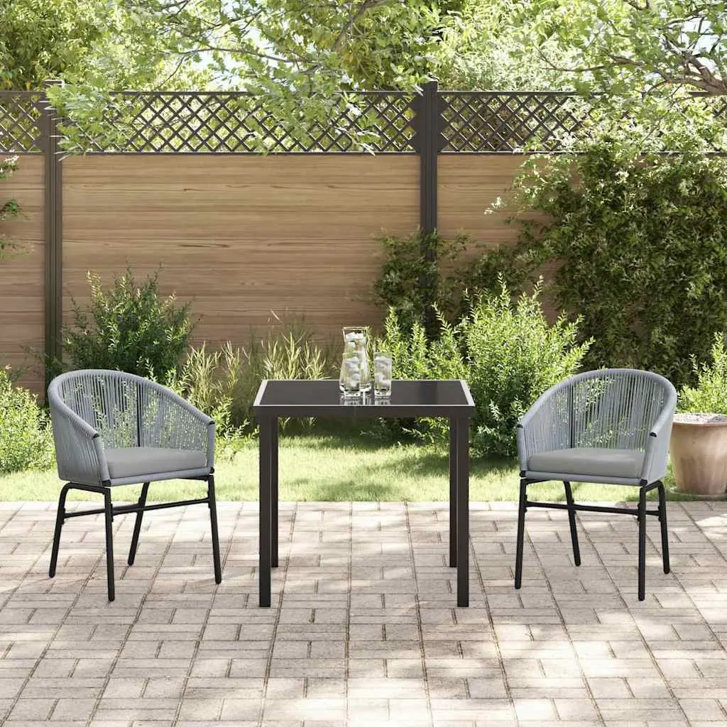 Garden Dining Set Steel Tempered Glass Top 3 Piece Outdoor Furniture Anthracite