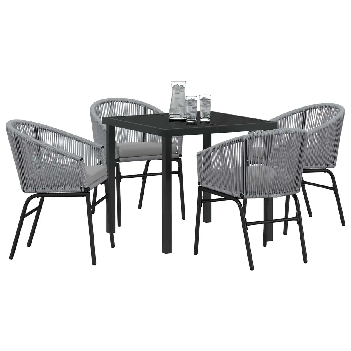 Steel Frame Garden Dining Set with Glass Table