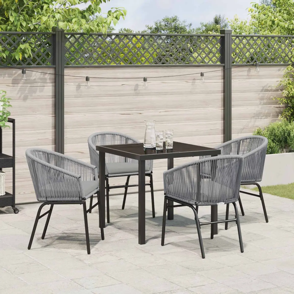Steel Frame Garden Dining Set with Glass Table