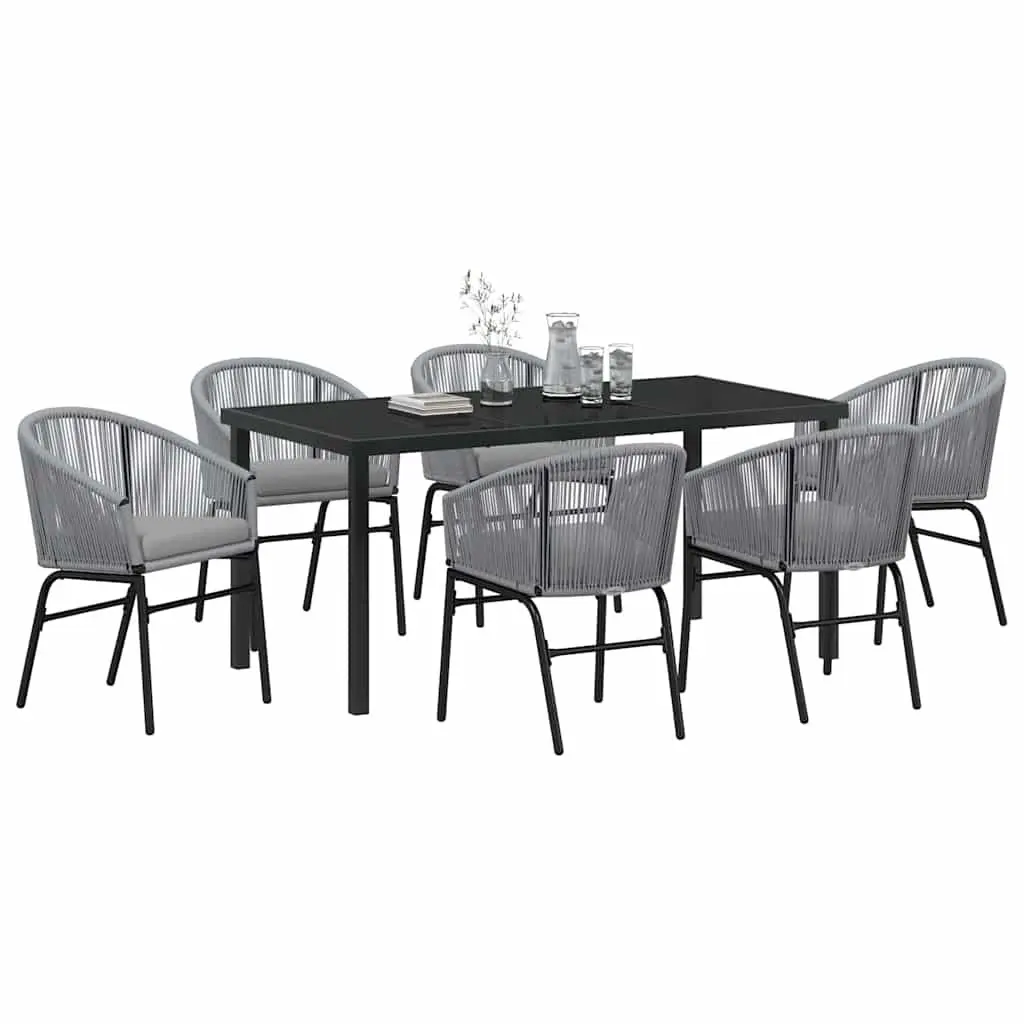 Outdoor Dining Set Powder-Coated Steel Frame Tempered Glass Top 7 Pieces Anthracite