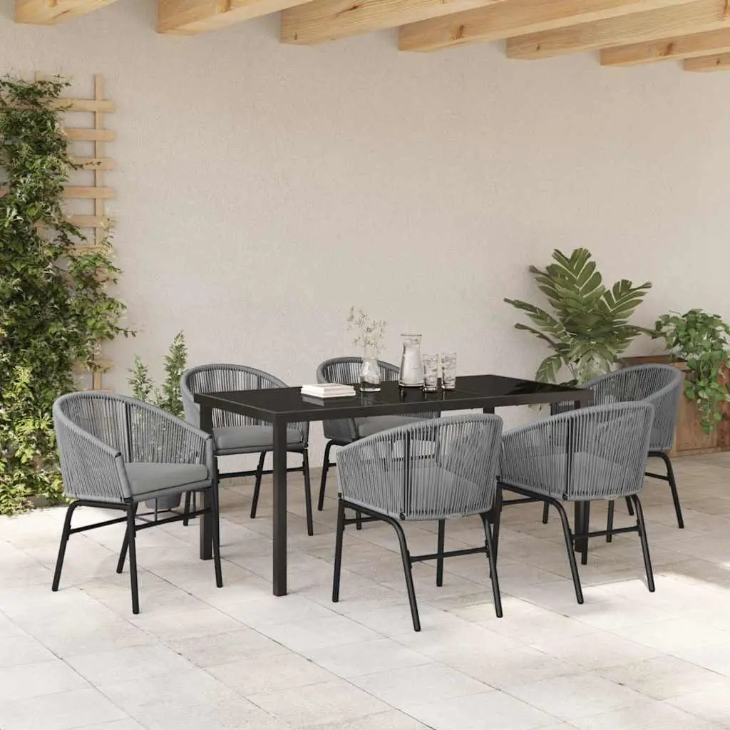 Outdoor Dining Set Powder-Coated Steel Frame Tempered Glass Top 7 Pieces Anthracite