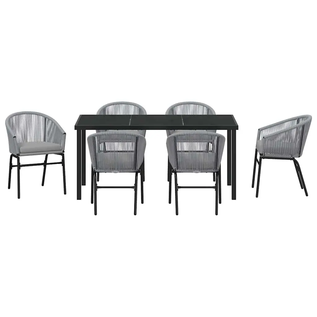 Outdoor Dining Set Powder-Coated Steel Frame Tempered Glass Top 7 Pieces Anthracite