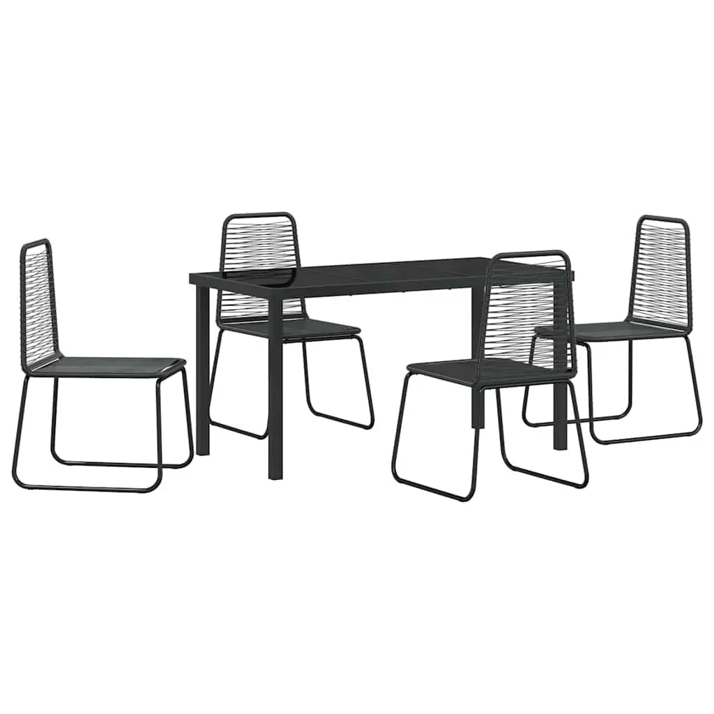 5-Piece Black Steel Garden Dining Set with Rectangular Table