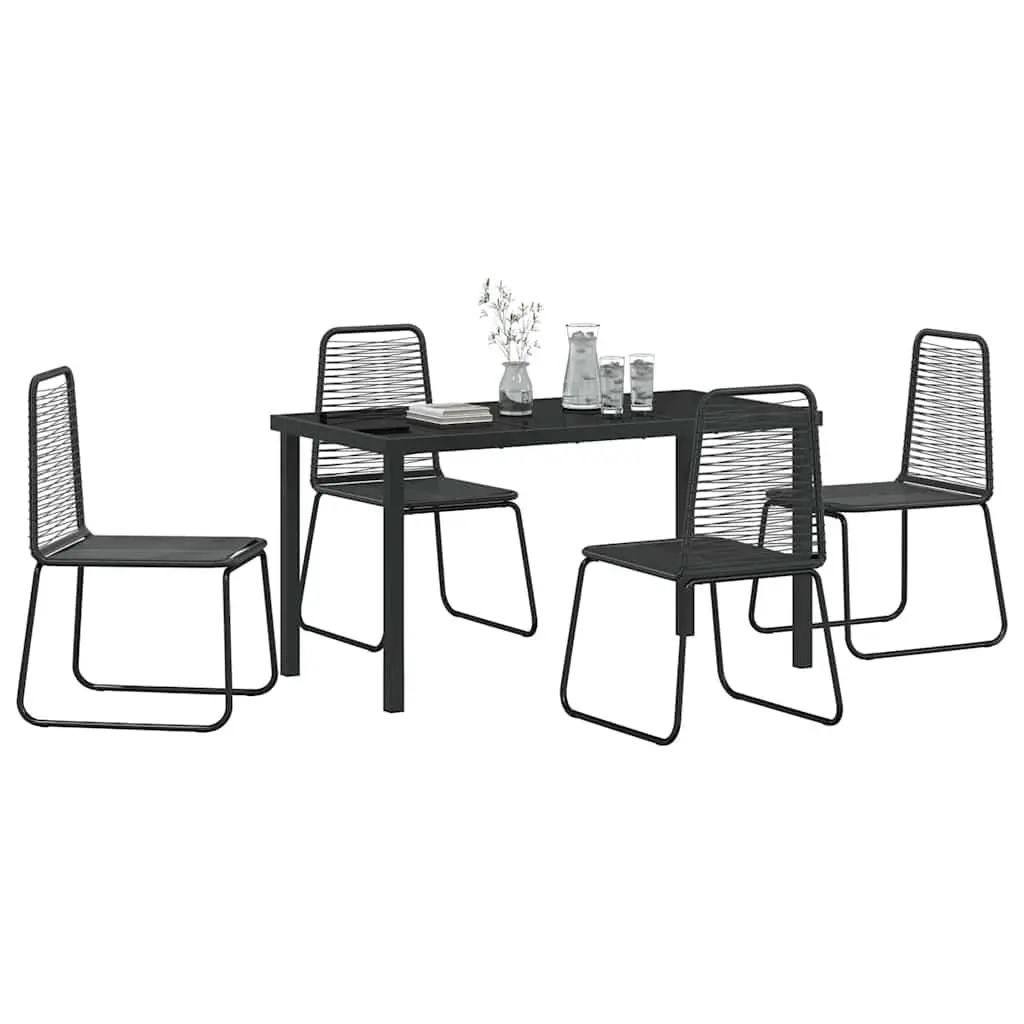 5-Piece Black Steel Garden Dining Set with Rectangular Table