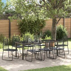 9-Piece Garden Dining Set with Black Steel Frame