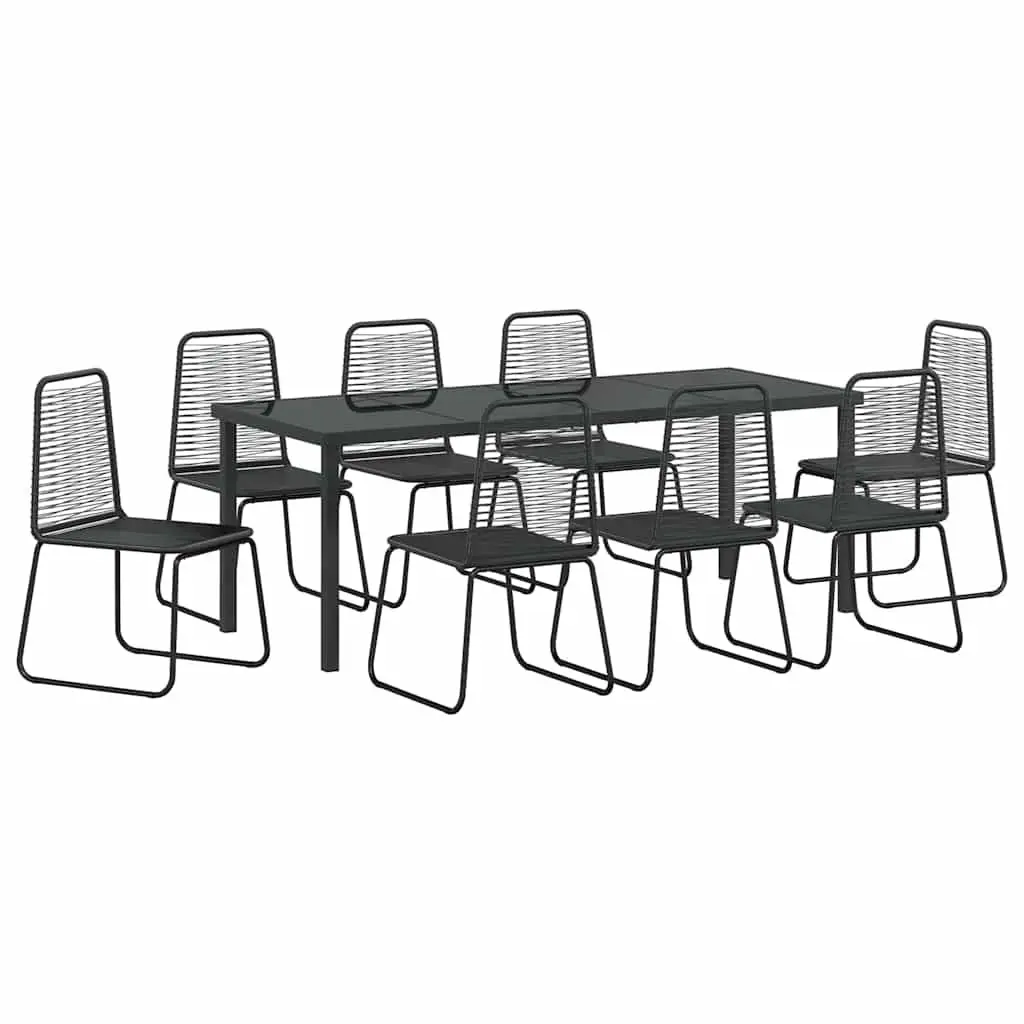 9-Piece Garden Dining Set with Black Steel Frame