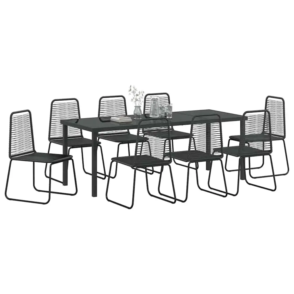 9-Piece Garden Dining Set with Black Steel Frame