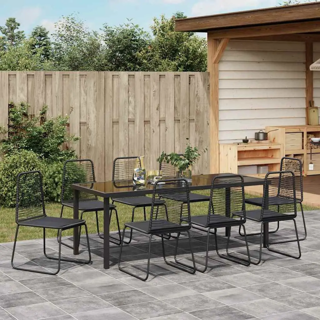 9-Piece Garden Dining Set with Black Steel Frame