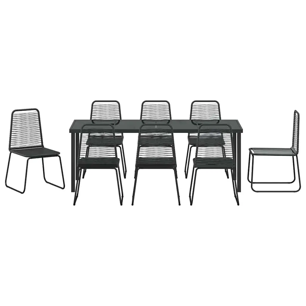 9-Piece Garden Dining Set with Black Steel Frame