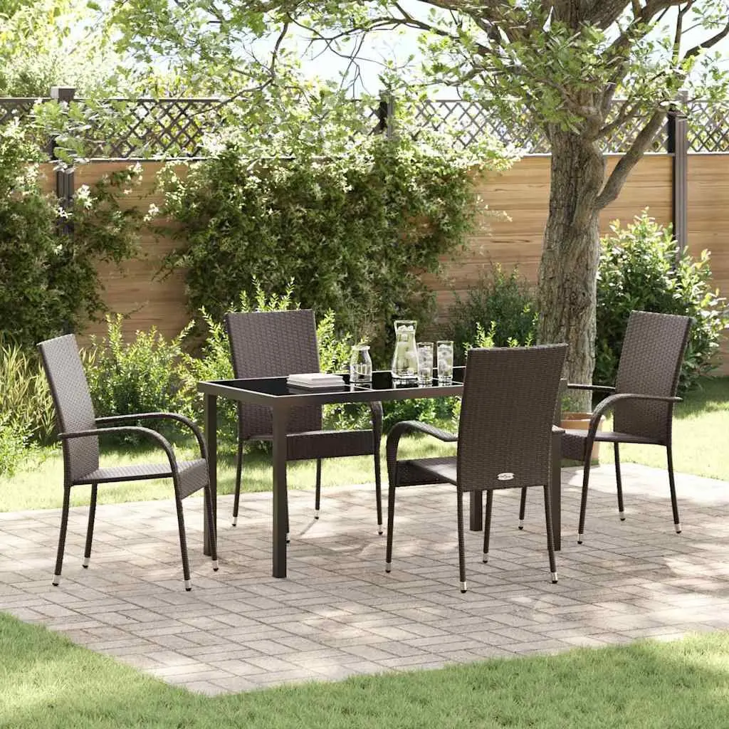 Outdoor Dining Set Powder-coated Steel 5 Pieces Brown