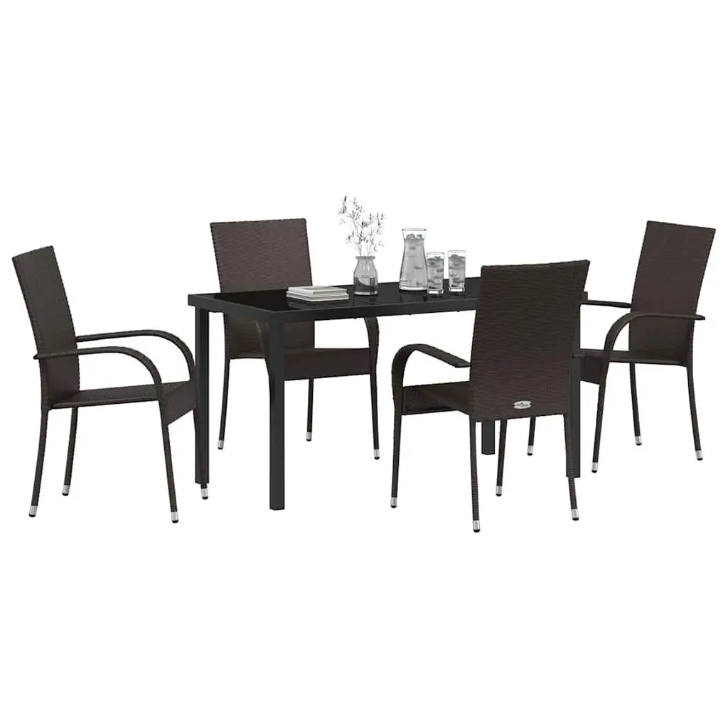 Outdoor Dining Set Powder-coated Steel 5 Pieces Brown