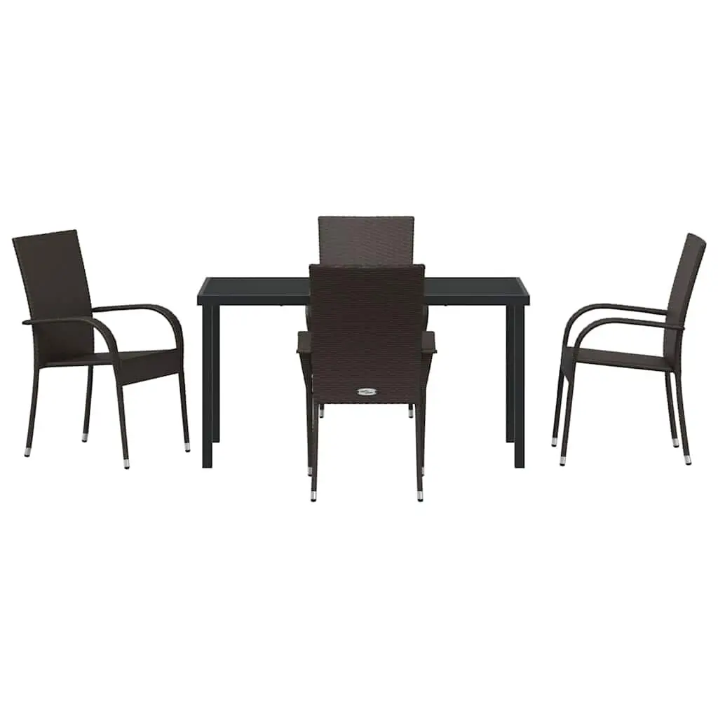 Outdoor Dining Set Powder-coated Steel 5 Pieces Brown