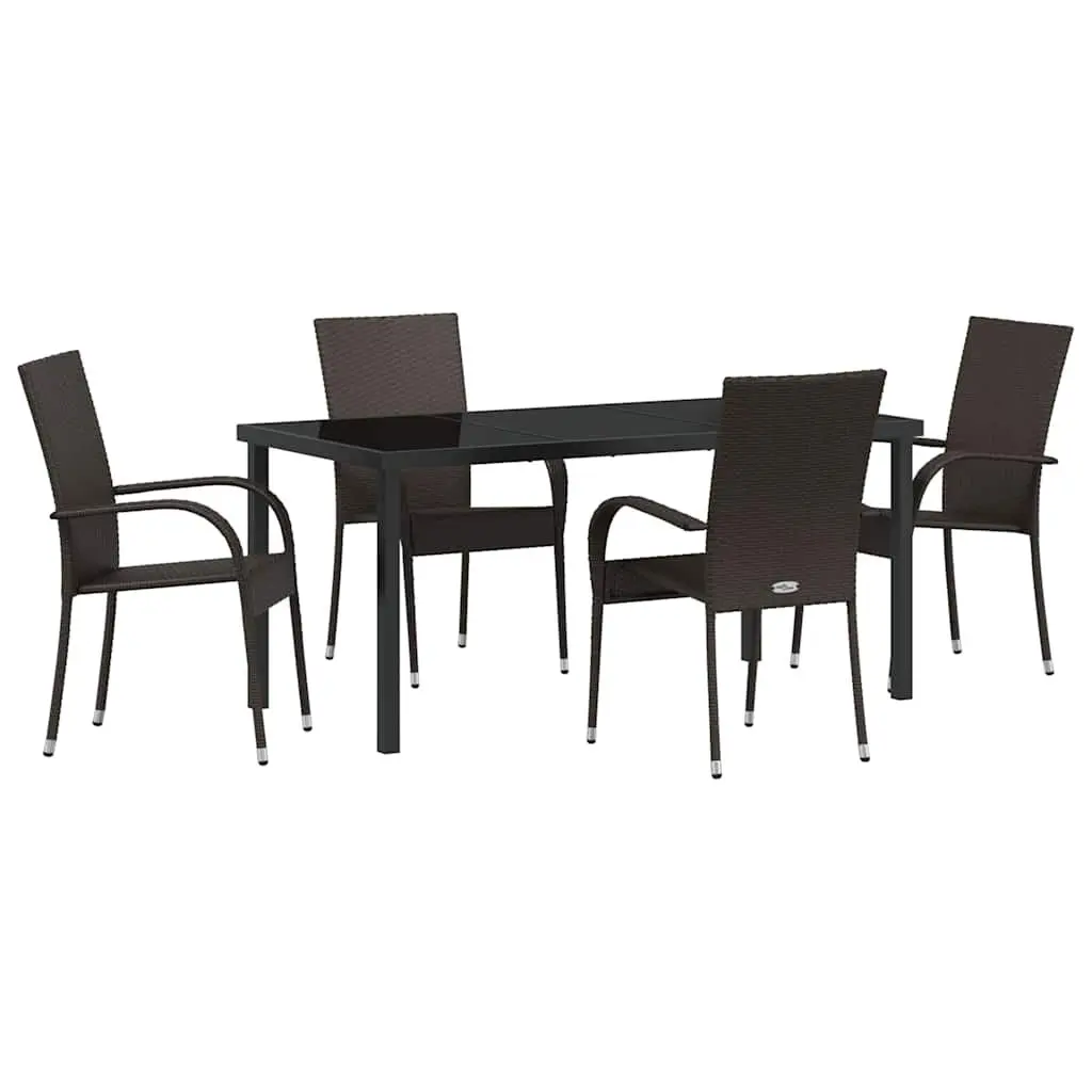 Garden Dining Set Poly Rattan Powder-coated Steel Frame Rectangular Brown 5 Piece