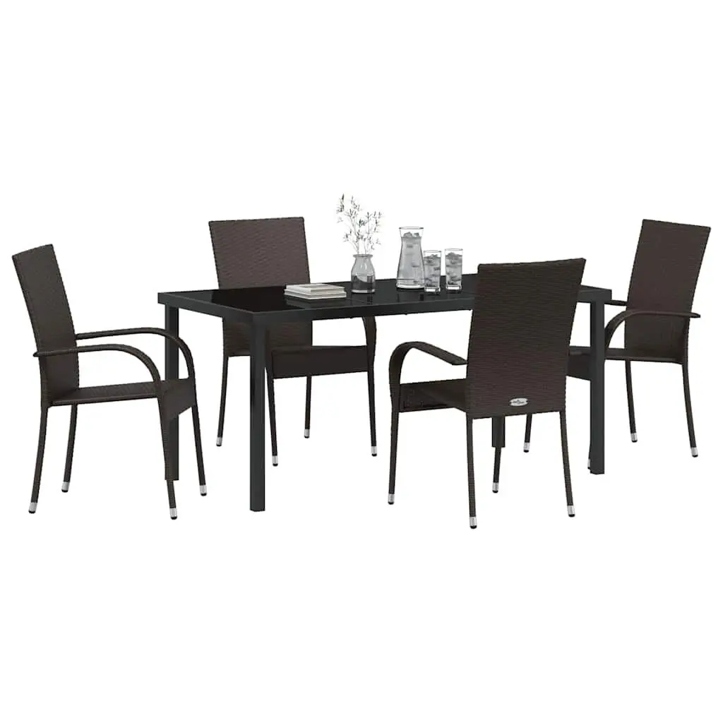 Garden Dining Set Poly Rattan Powder-coated Steel Frame Rectangular Brown 5 Piece