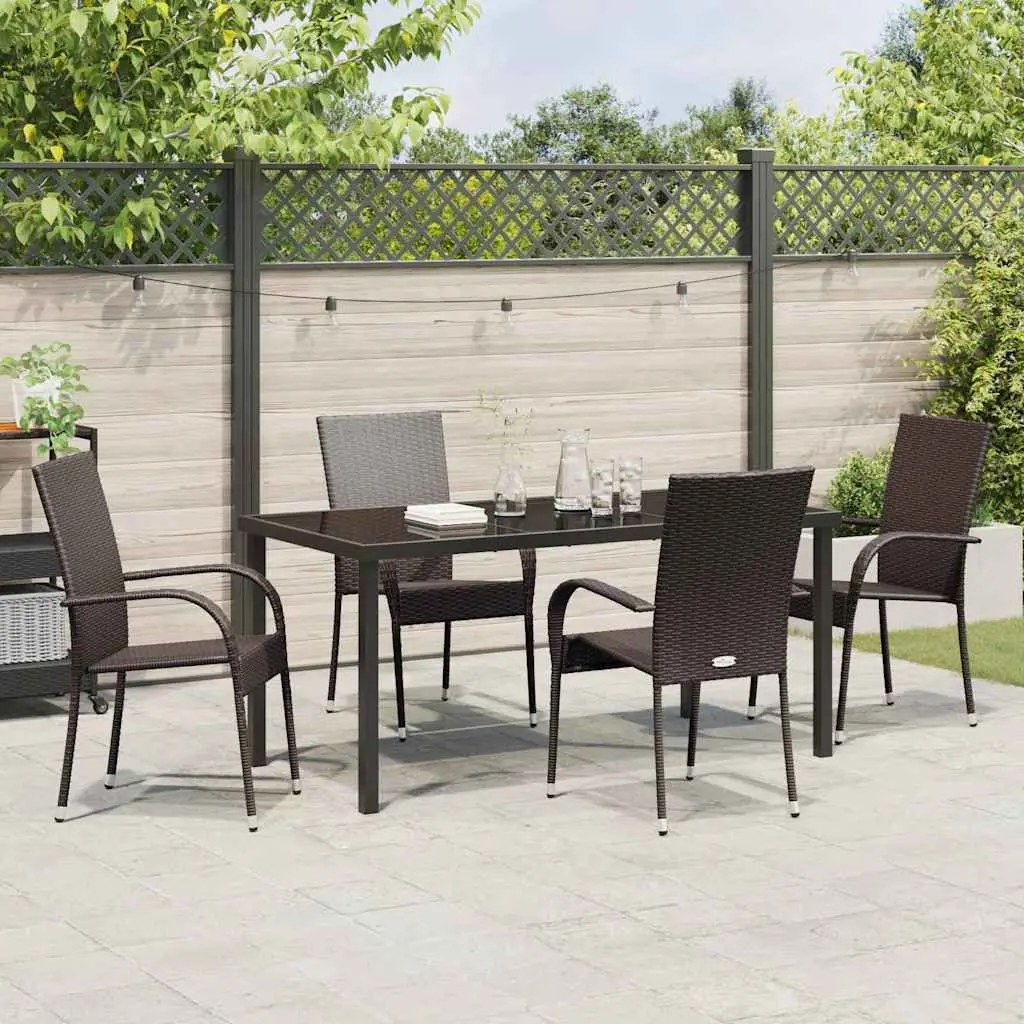 Garden Dining Set Poly Rattan Powder-coated Steel Frame Rectangular Brown 5 Piece