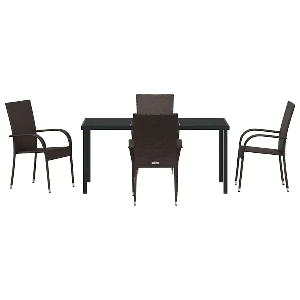 Garden Dining Set Poly Rattan Powder-coated Steel Frame Rectangular Brown 5 Piece