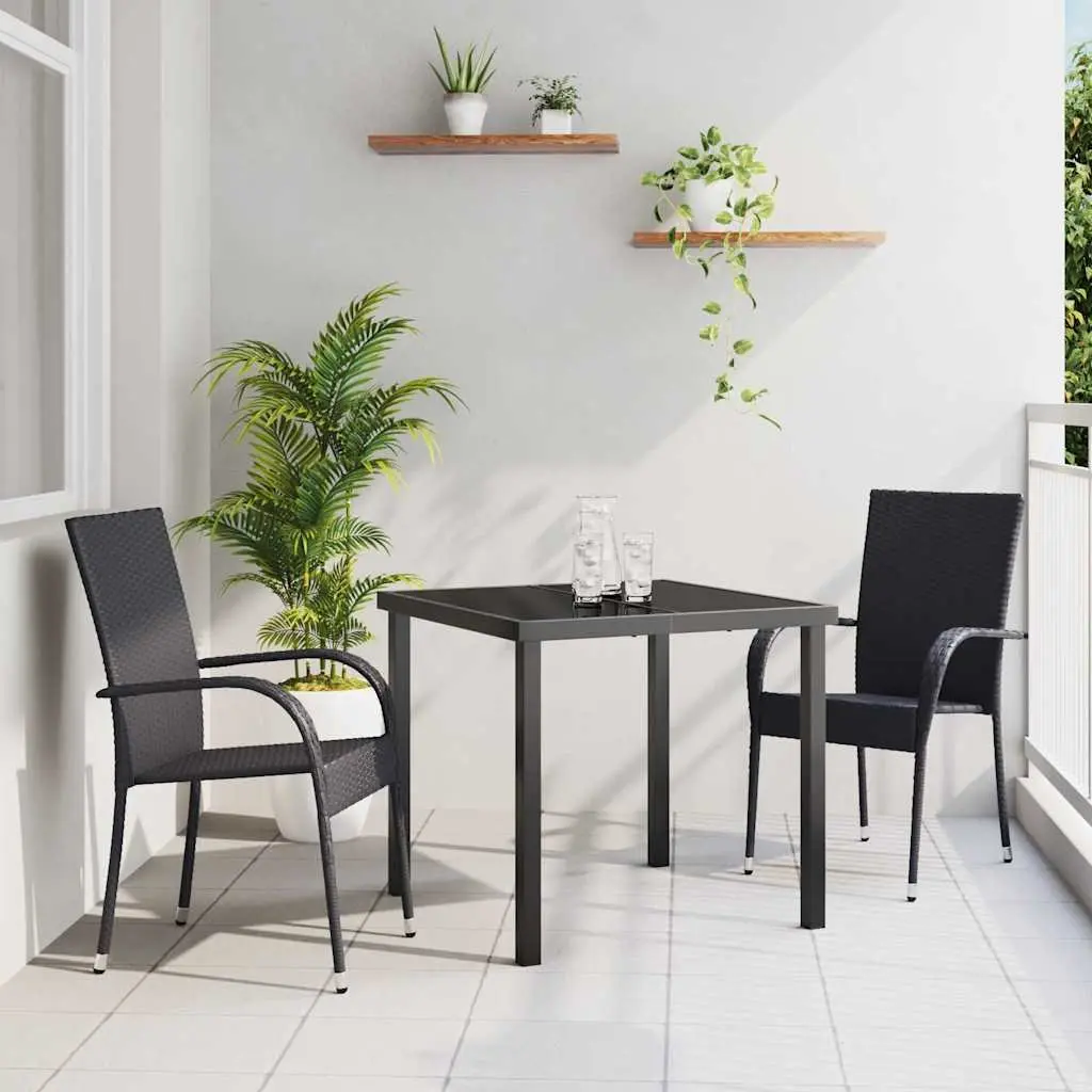 Garden Dining Set Powder-Coated Steel Frame Quick-Drying Poly Rattan 3 Pieces Black