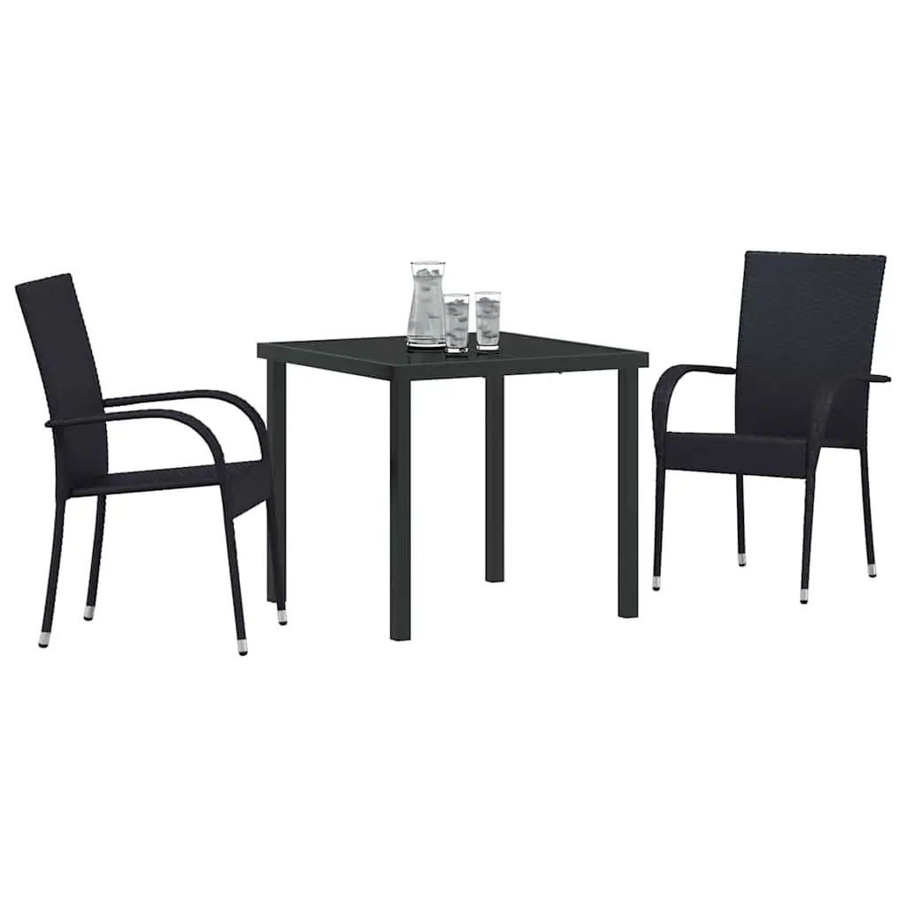 Garden Dining Set Powder-Coated Steel Frame Quick-Drying Poly Rattan 3 Pieces Black