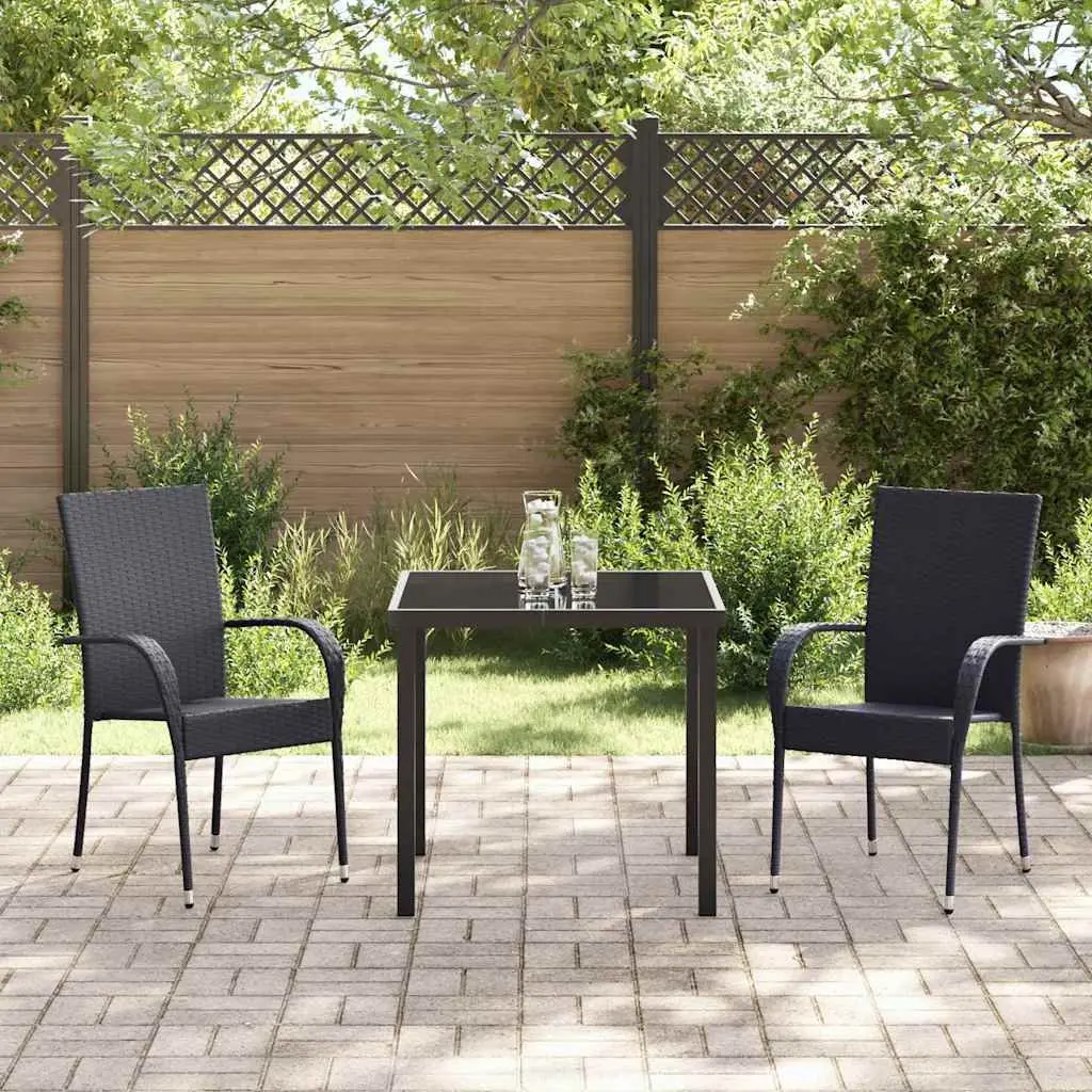 Garden Dining Set Powder-Coated Steel Frame Quick-Drying Poly Rattan 3 Pieces Black