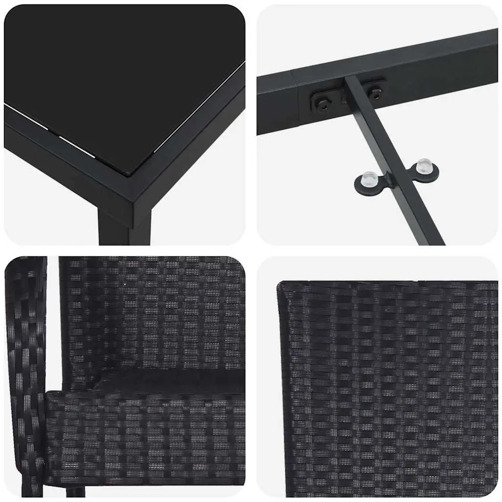 Garden Dining Set Powder-Coated Steel Frame Quick-Drying Poly Rattan 3 Pieces Black