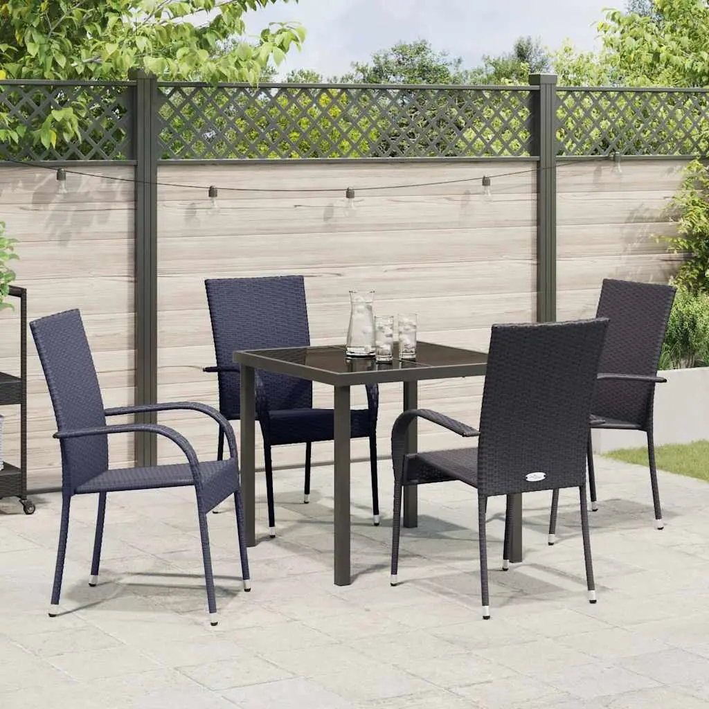 Garden Dining Set 5 Piece Outdoor Furniture Black Steel Frame Patio Table Chairs