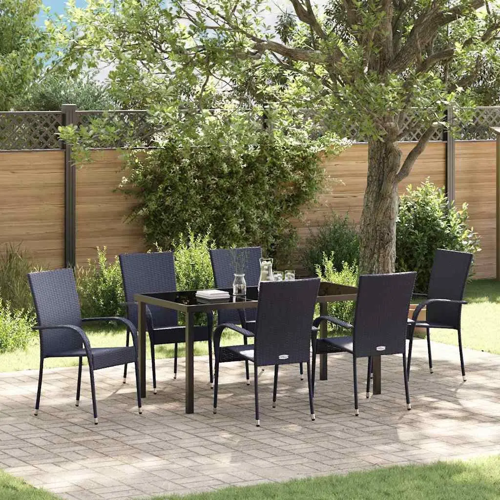 7-Piece Garden Dining Set with Durable Black Steel Frame