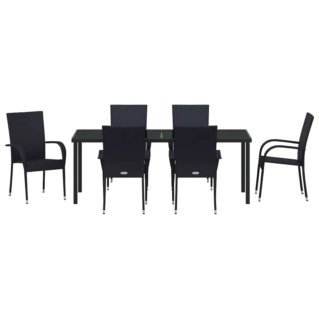 Outdoor Dining Set Poly Rattan 7 Piece Rectangular Black Steel Frame