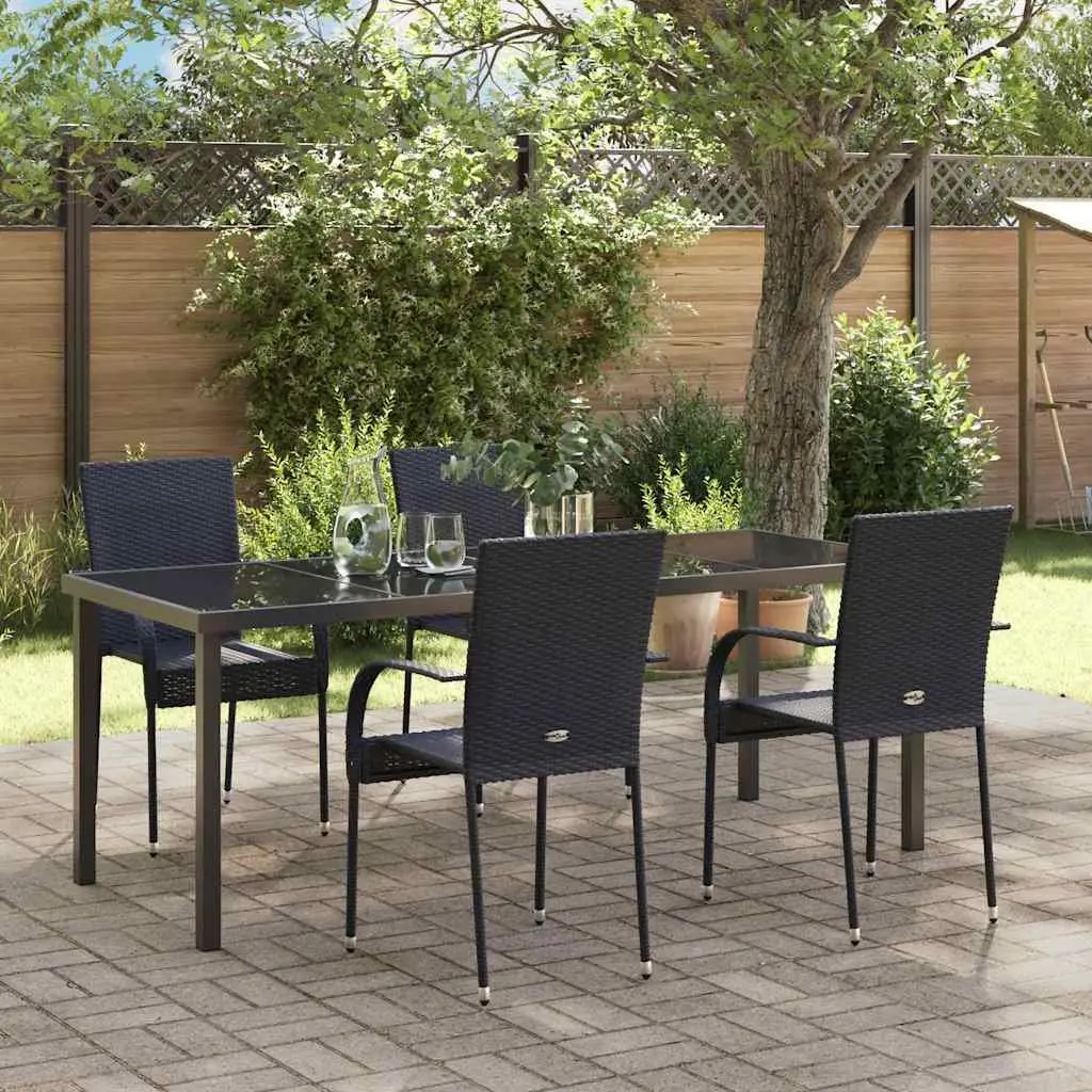5-Piece Black Steel Frame Garden Dining Set