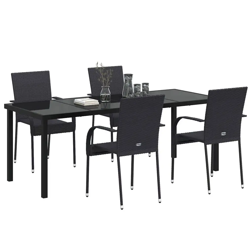 5-Piece Black Steel Frame Garden Dining Set