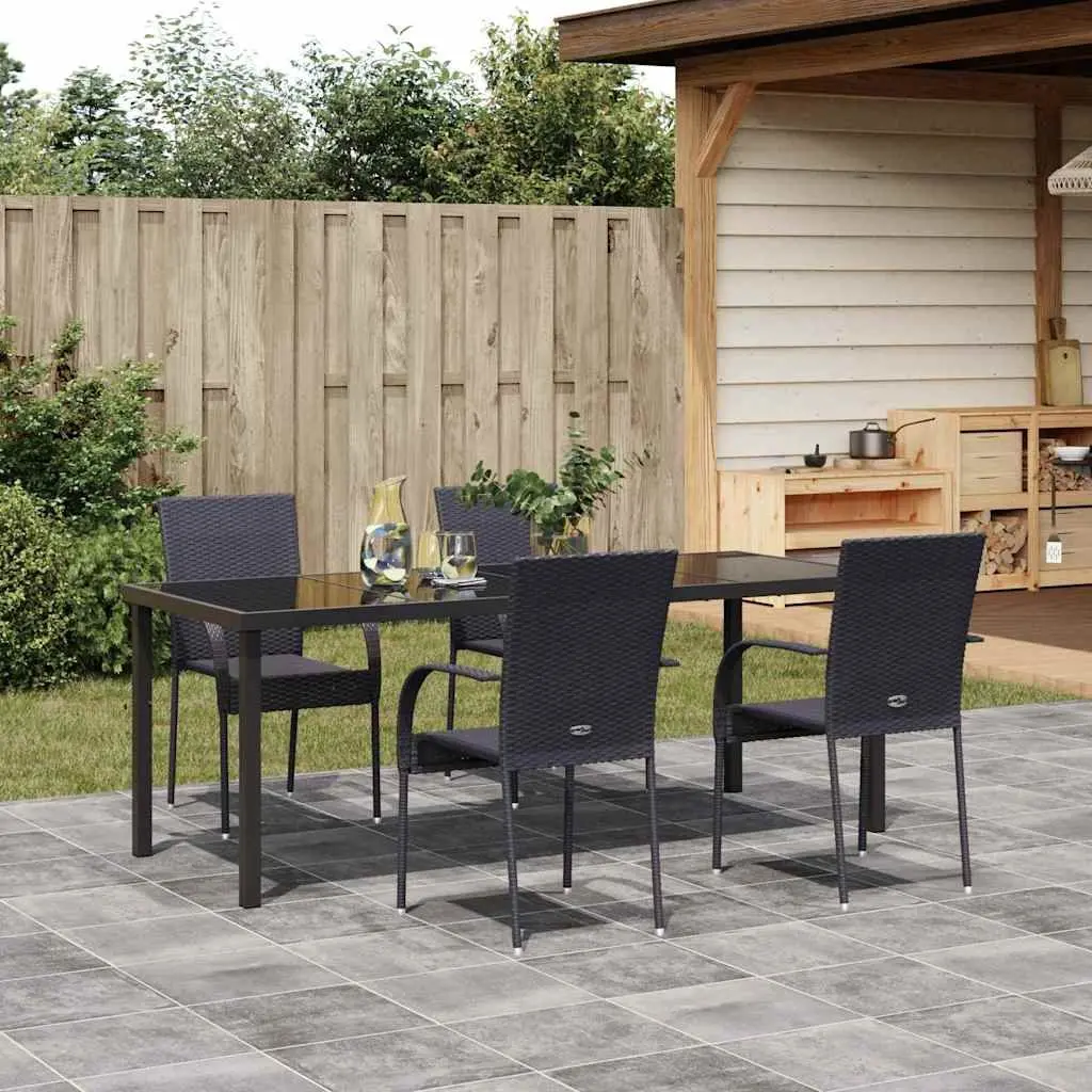 5-Piece Black Steel Frame Garden Dining Set