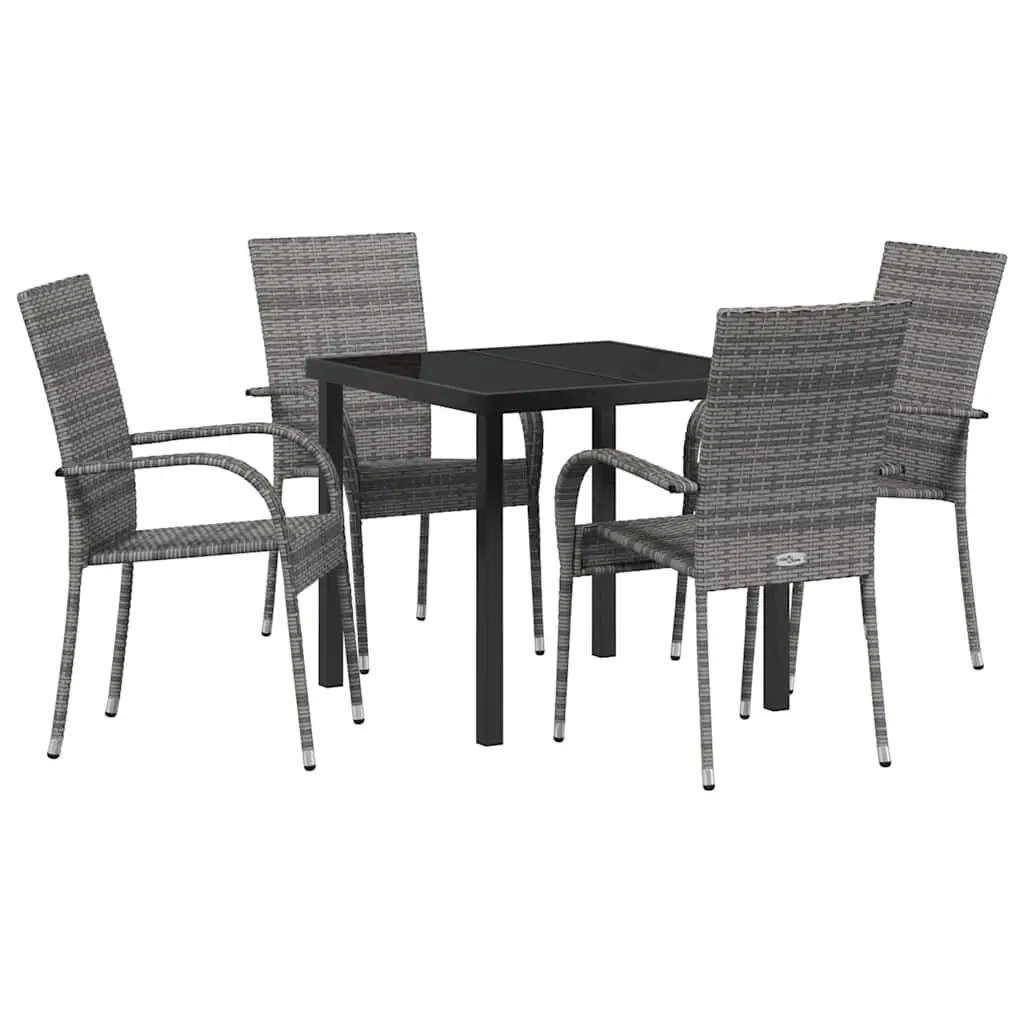 Dining Set Powder-Coated Steel Frame 5 Pieces Grey Quick-Drying Poly Rattan Outdoor Furniture