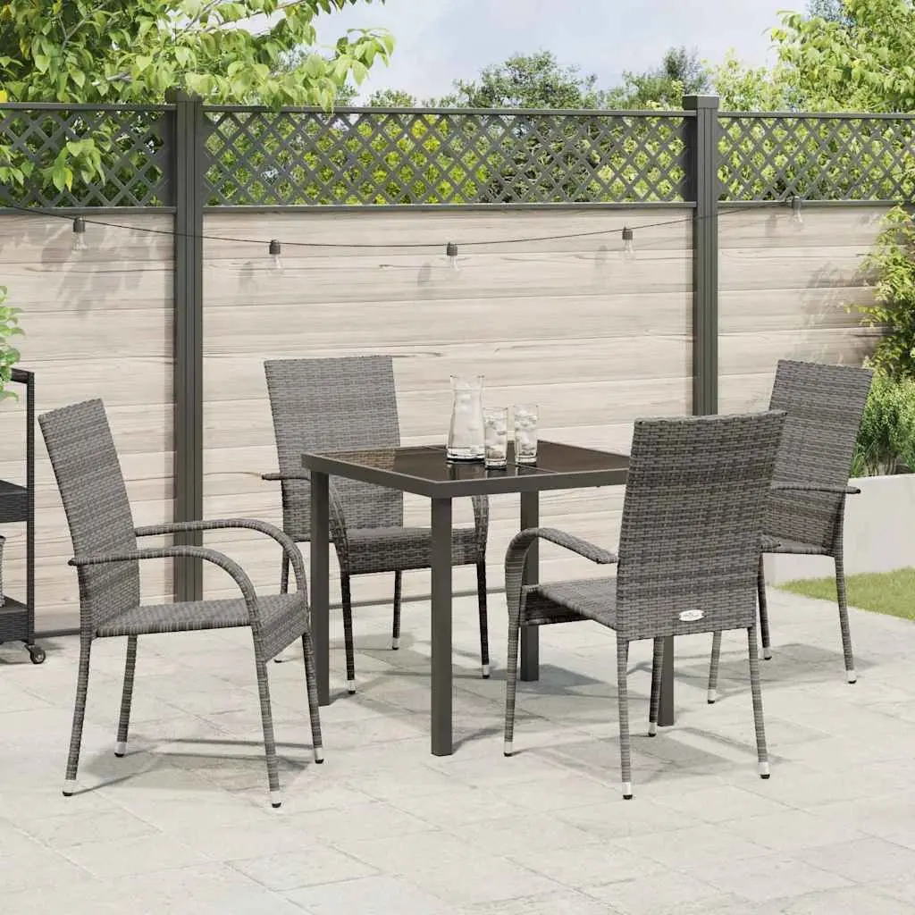 Dining Set Powder-Coated Steel Frame 5 Pieces Grey Quick-Drying Poly Rattan Outdoor Furniture