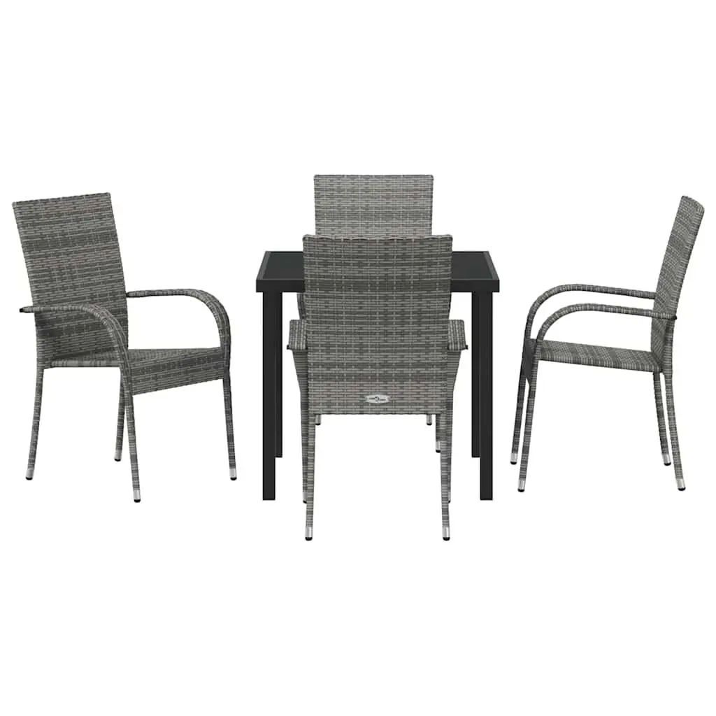 Dining Set Powder-Coated Steel Frame 5 Pieces Grey Quick-Drying Poly Rattan Outdoor Furniture