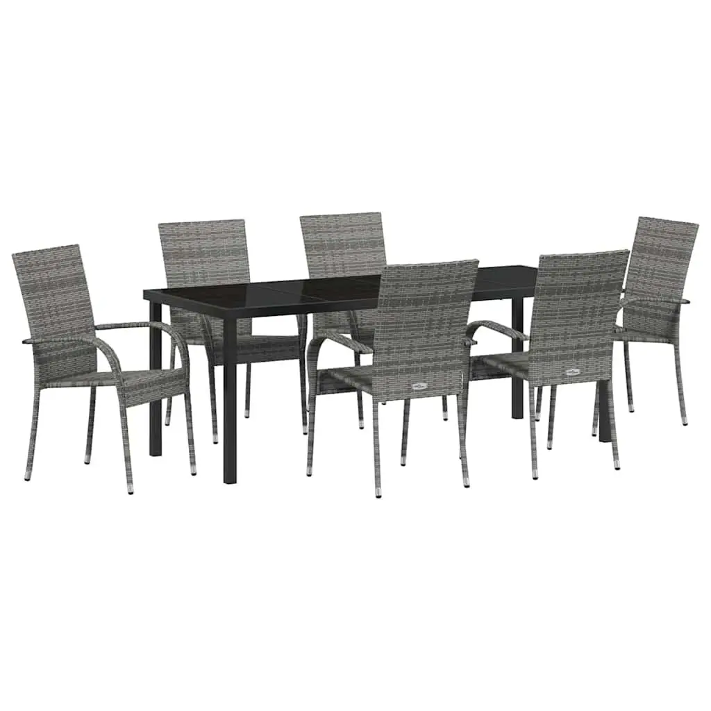 Garden Dining Set 7 Piece Grey Outdoor Furniture Patio Rattan Steel Frame